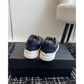 Zegna Triple Stitch em Couro Granulado Azul Marinho