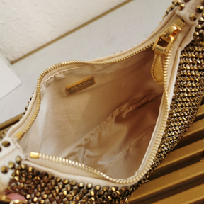 Bolsa Prada Re-Edition 2005 em Cetim com Cristais 22x18x6.5cm (Preto e outras cores)