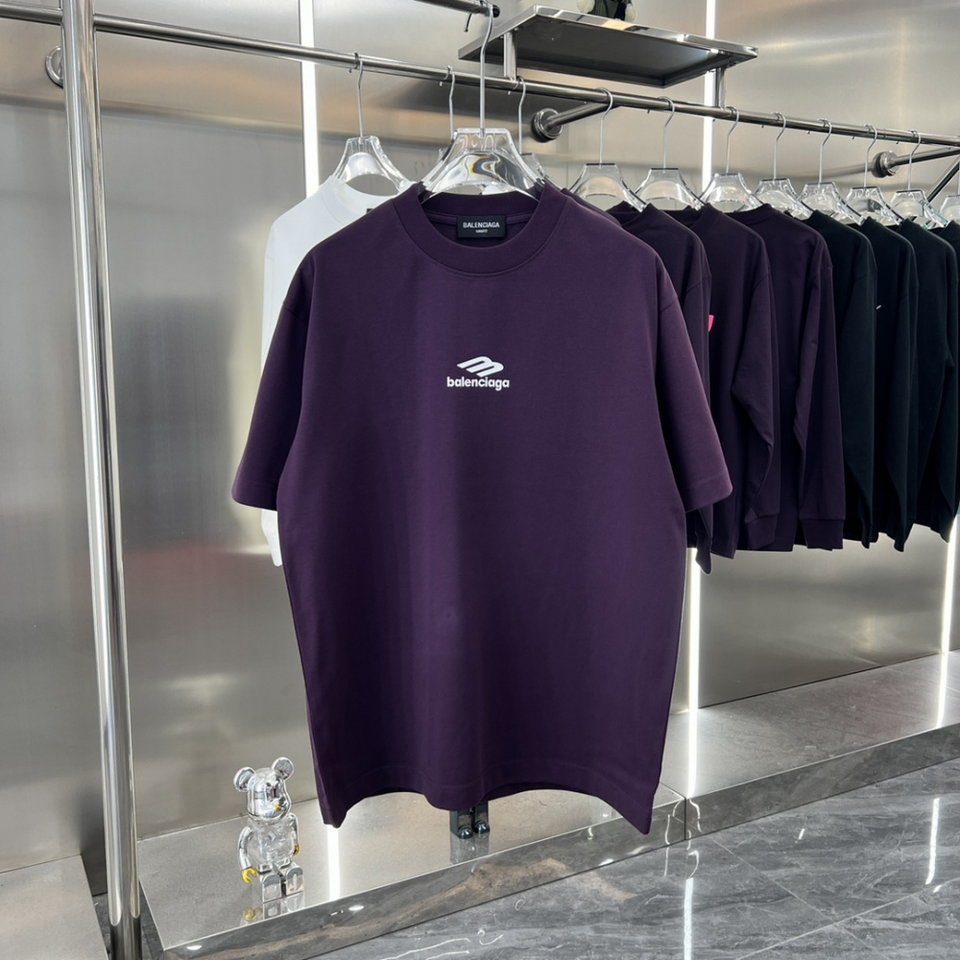 Camiseta de Algodão Balenciaga com Logo estampado Roxo