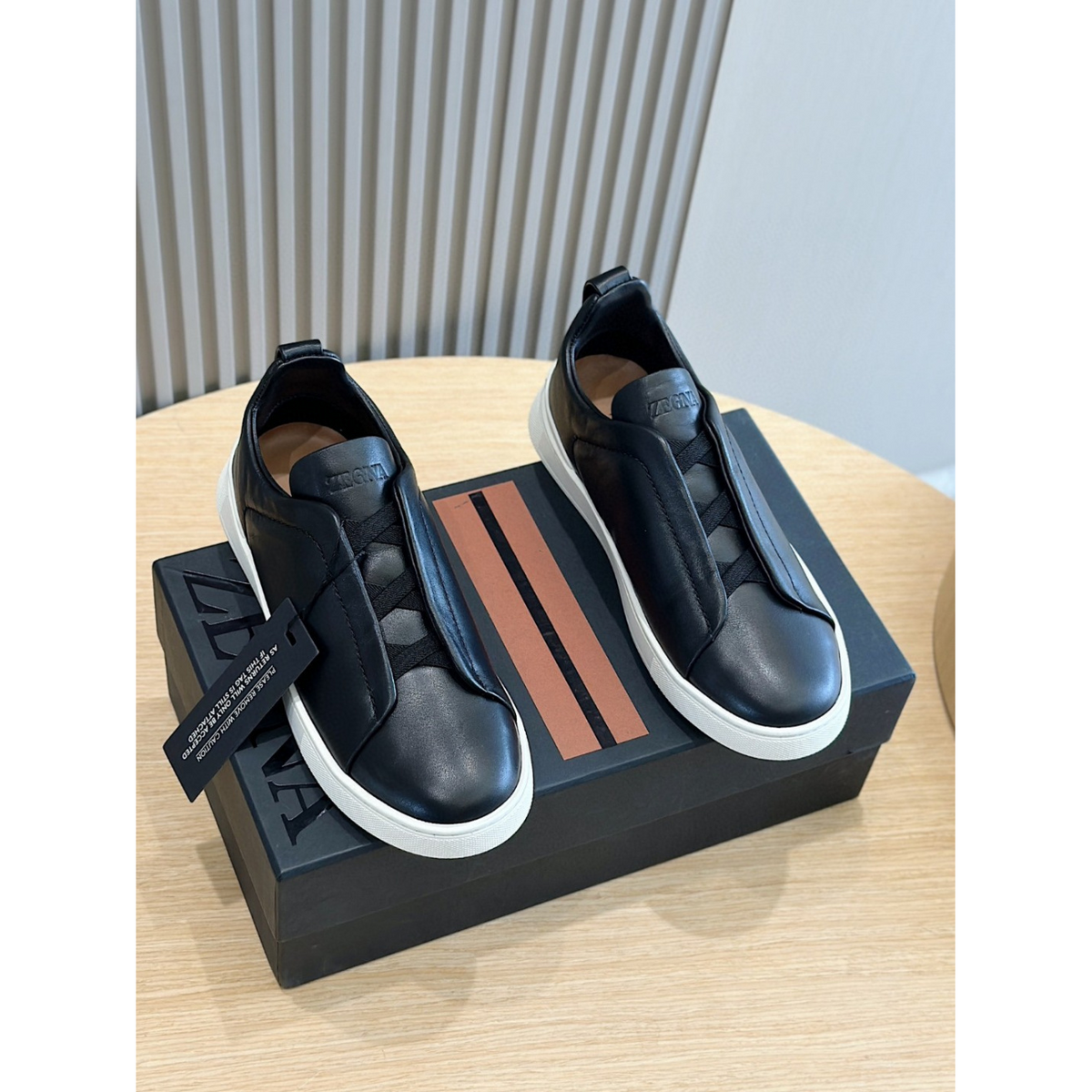 Zegna Triple Stitch Secondskin Couro Preto