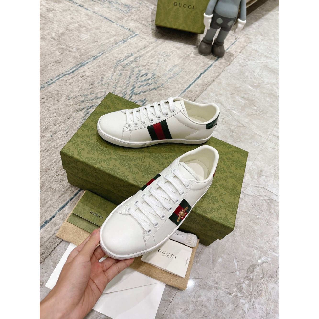 Gucci Ace Sneaker With Embroidery Couro Branco