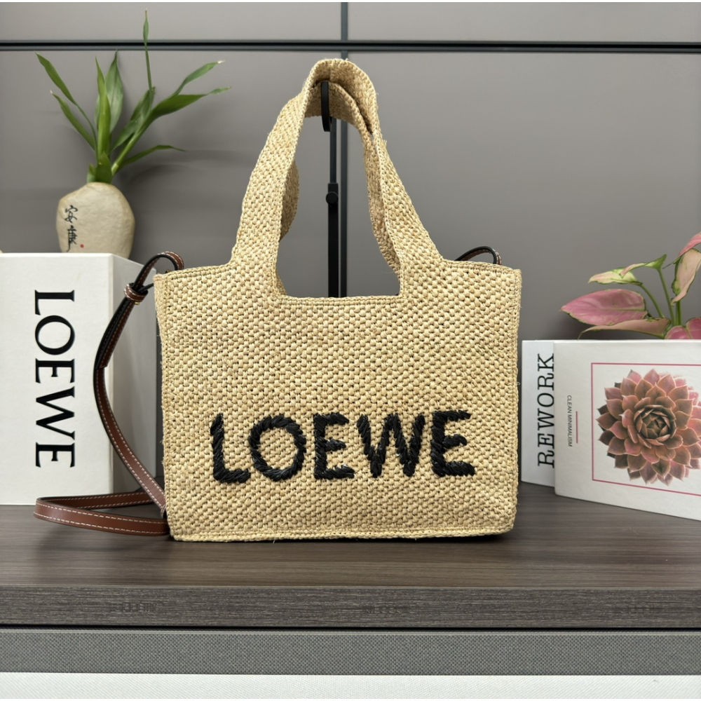 Bolsa Loewe x Paula's Ibiza Font Small Tote in Ráfia 24x11x19.5cm