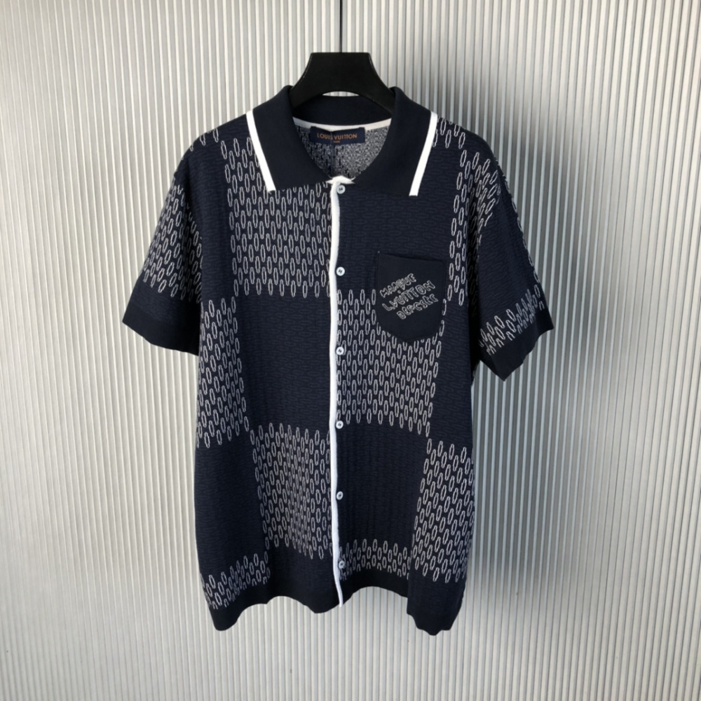 Camisa de Manga Curta em Jersey de Algodão com Jacquard Damier Louis Vuitton LV