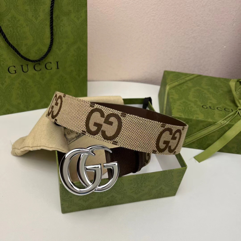 Cinto Gucci de Canvas GG Marmont Marron Ferragem Prata 4.0cm