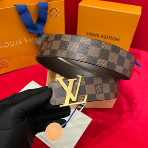Cinto Louis Vuitton Initiales Reversível Marrom Ferragem Dourada 4.0cm