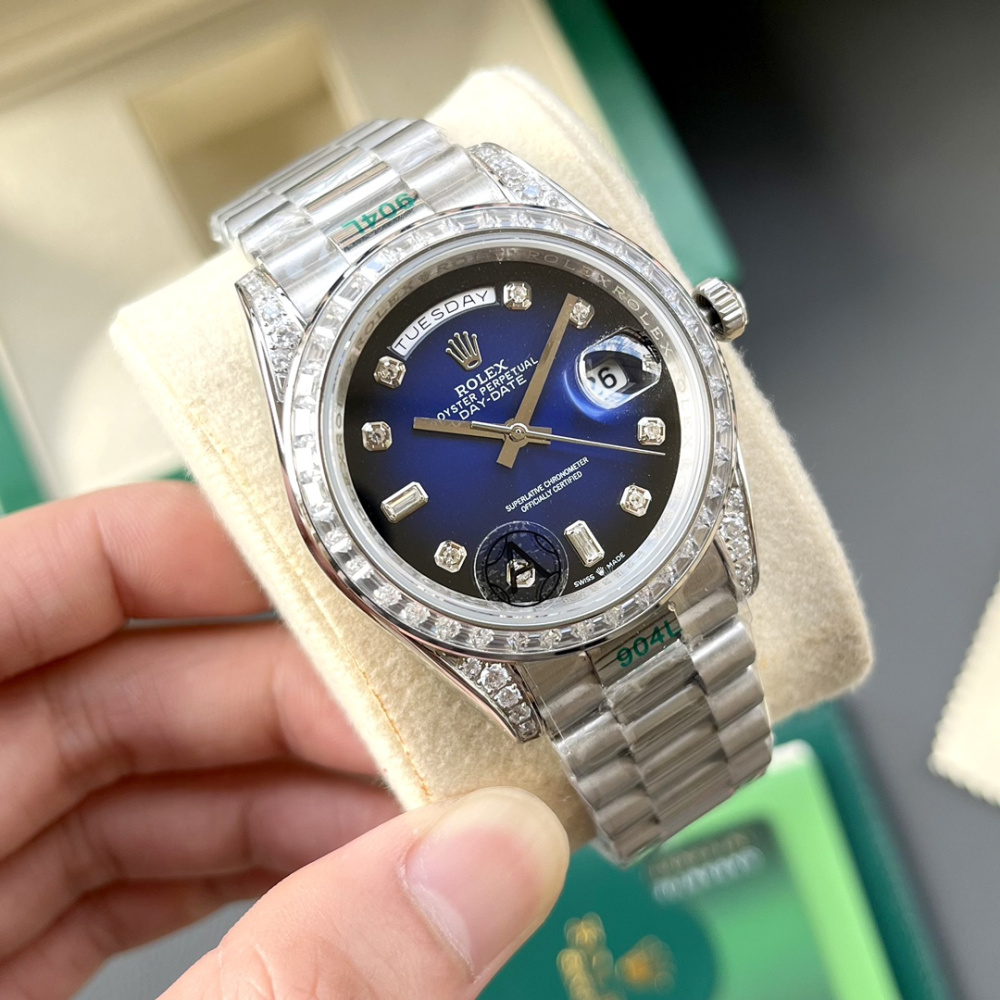Rolex Day-Date Prata/Azul Marinho