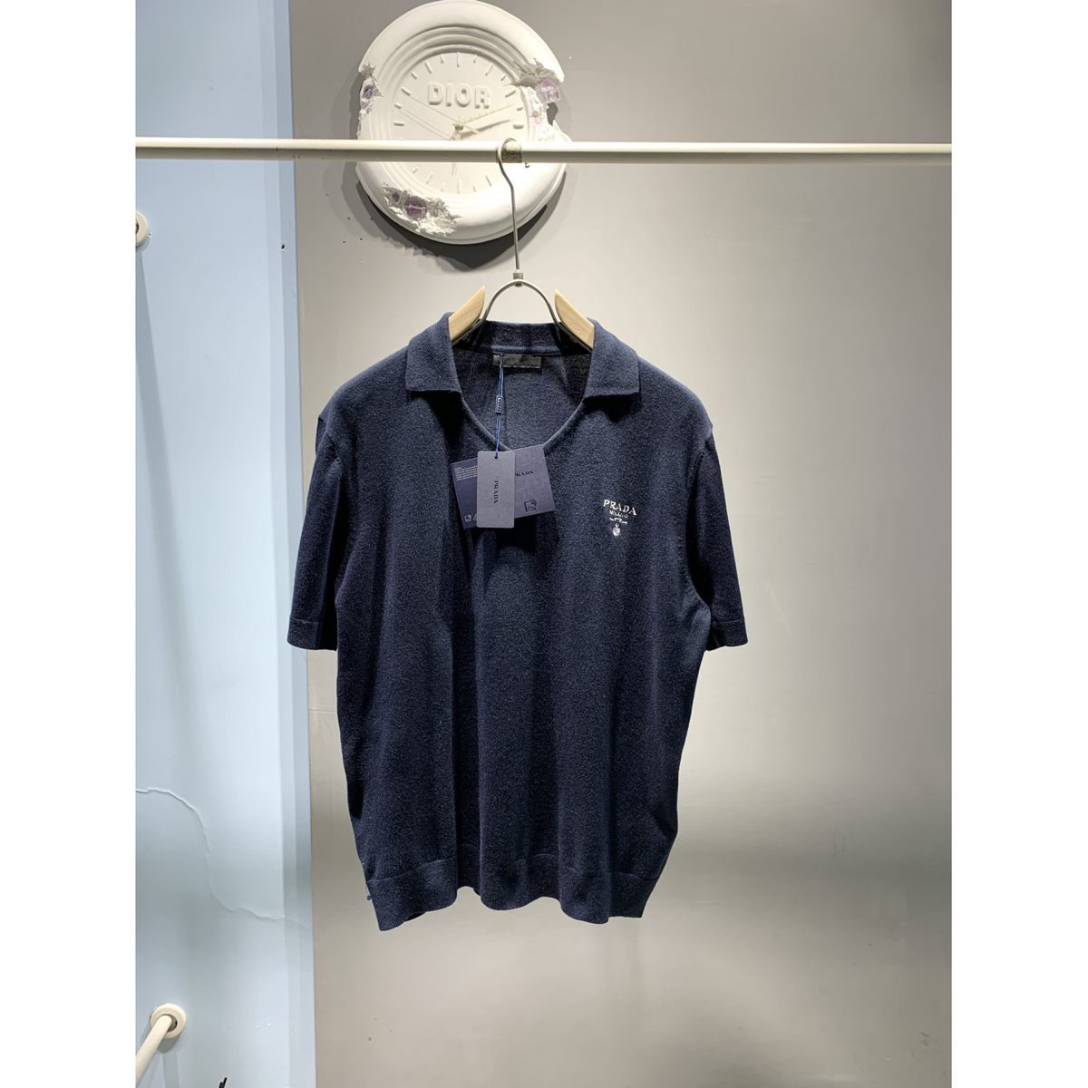 Camisa Prada Polo Azul Marinho com Logotipo bordado