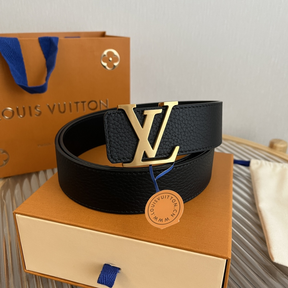 Cinto Louis Vuitton Heritage Reversível Preto Ferragem Dourada 4.0cm