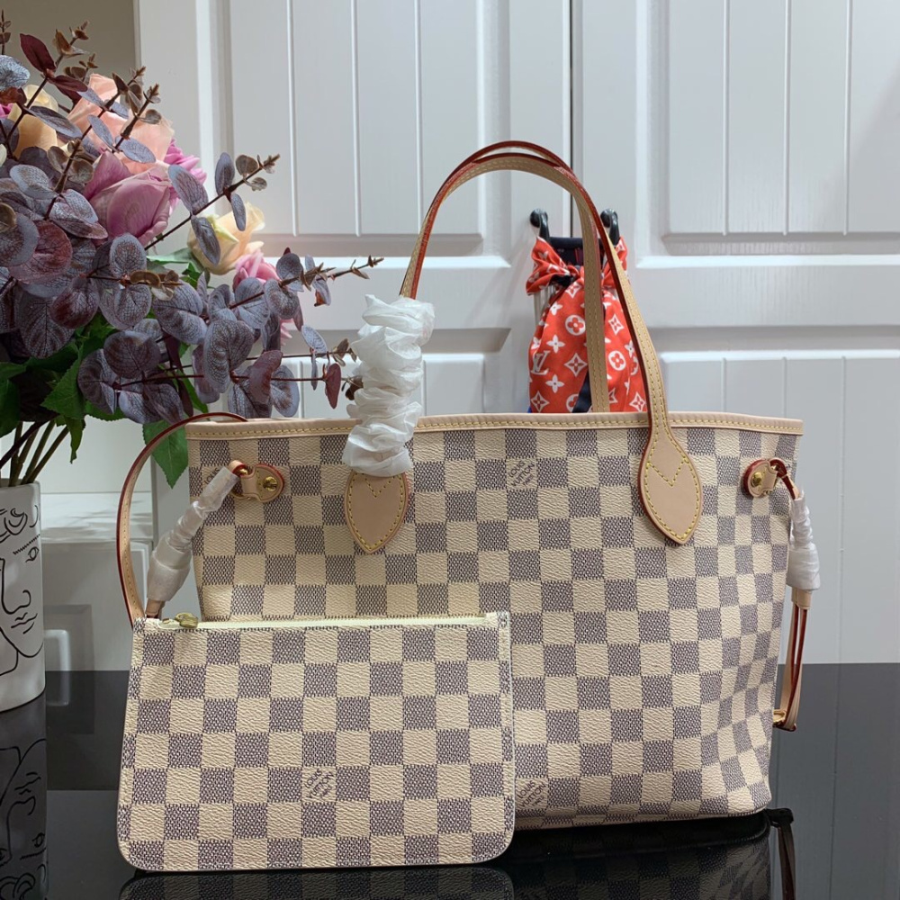 Bolsa Louis Vuitton Neverfull Damier Azur Canvas Interior Rosa