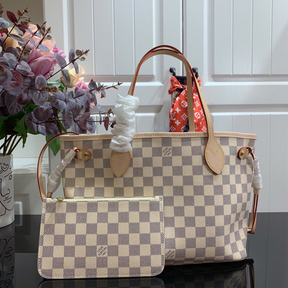 Bolsa Louis Vuitton Neverfull Damier Azur Canvas Interior Rosa