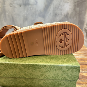 Sandália Gucci Double G-plaque em Raffia Bege