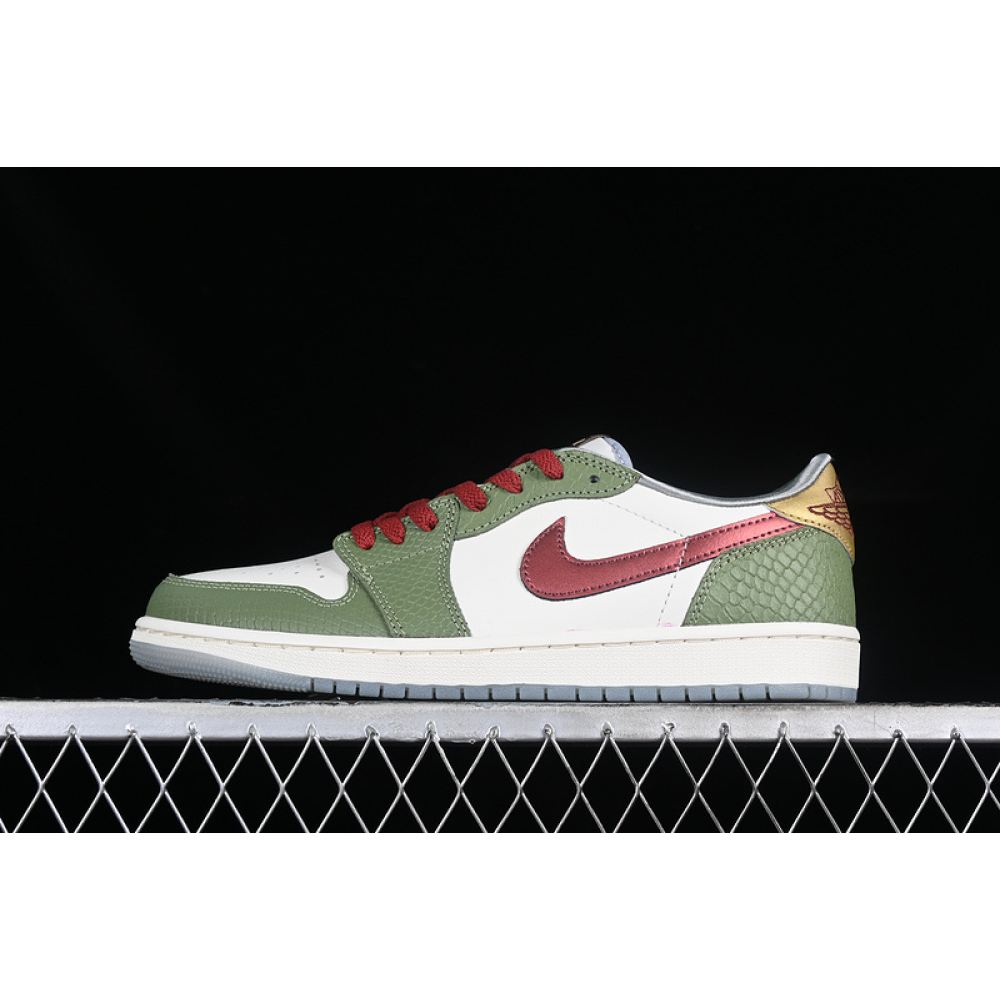 AIR JORDAN 1 LOW YEAR OF THE DRAGON CEDAR/OIL GREEN/LIGHT PUMICE/DARK TEAM RED