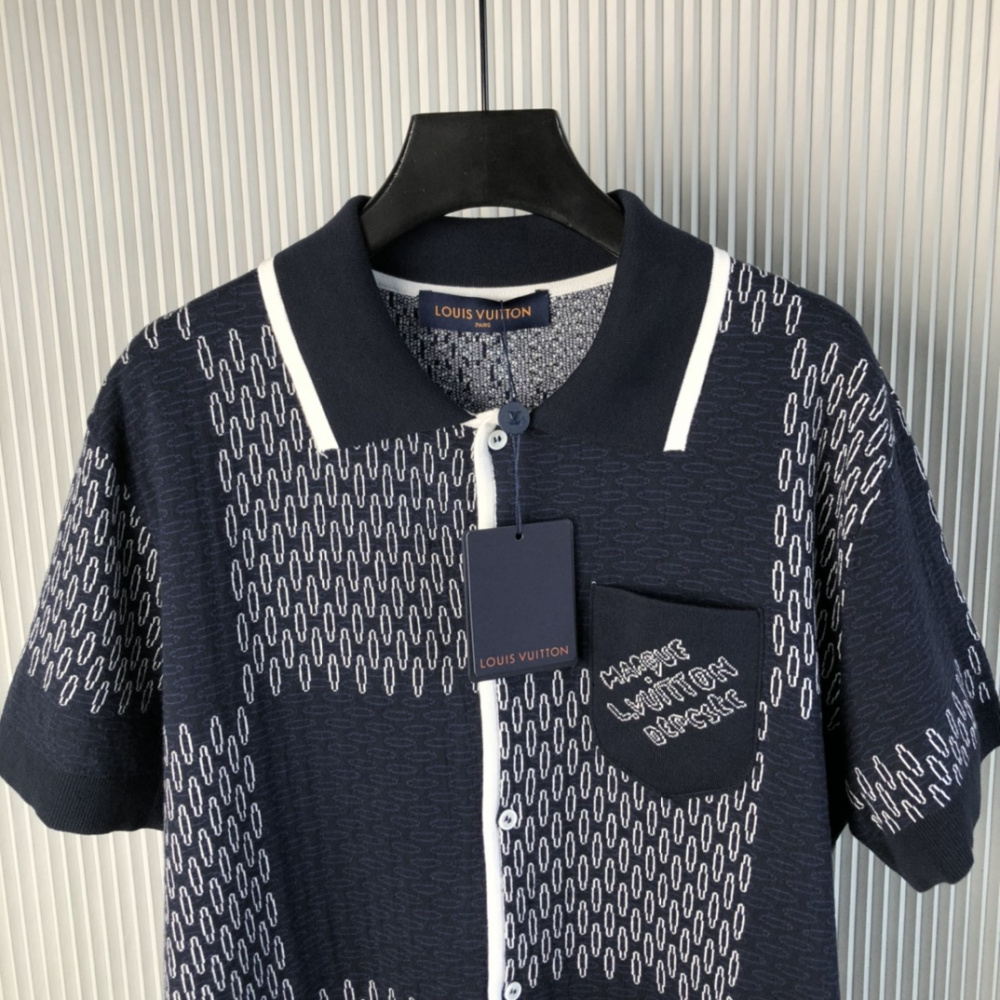 Camisa de Manga Curta em Jersey de Algodão com Jacquard Damier Louis Vuitton LV