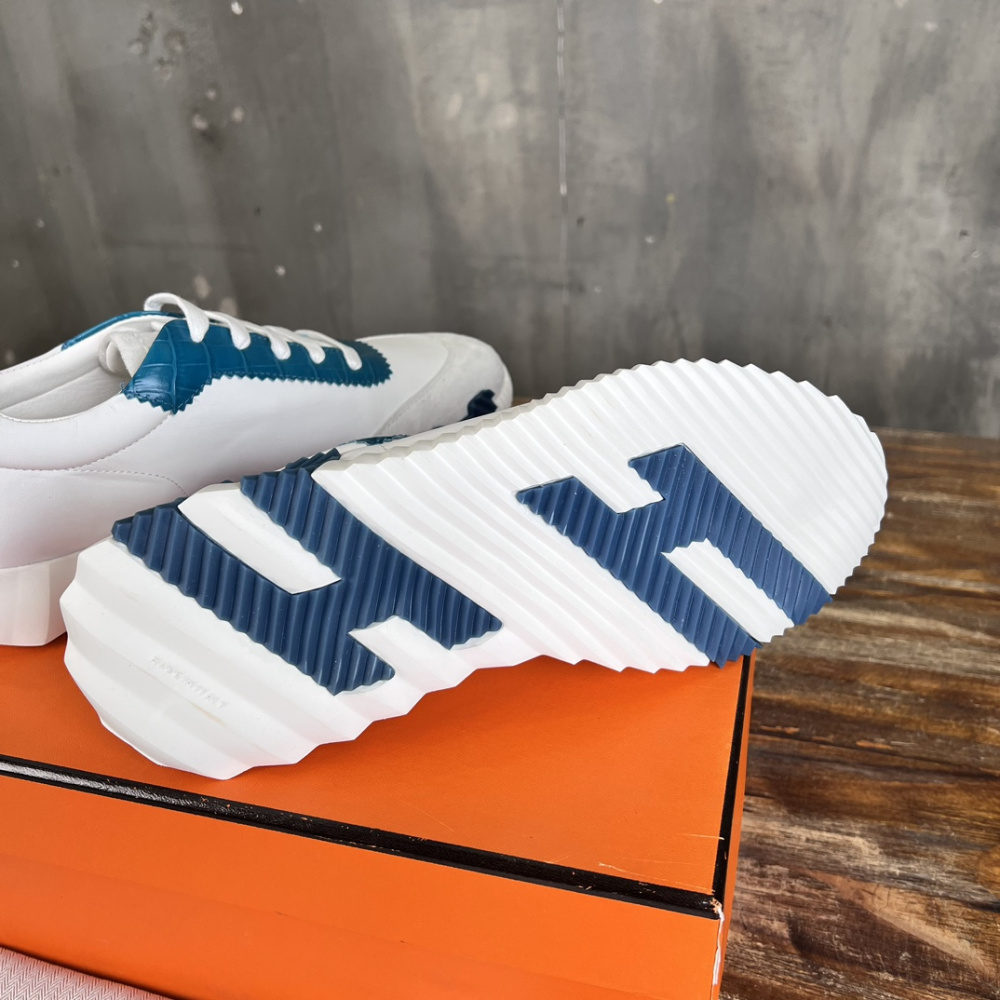 Tênis Hermès Bouncing Couro Branco/Azul