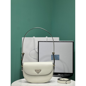 Bolsa Prada de Ombro Pequena em Couro 22x17x5.5cm (Preto e outras cores)