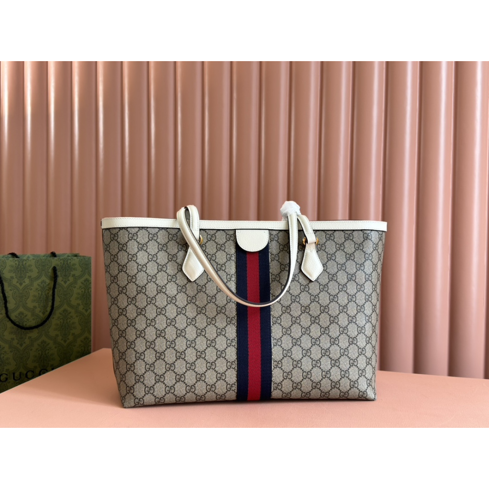 Bolsa Gucci Tote Ophidia GG Branca 38x28x14cm
