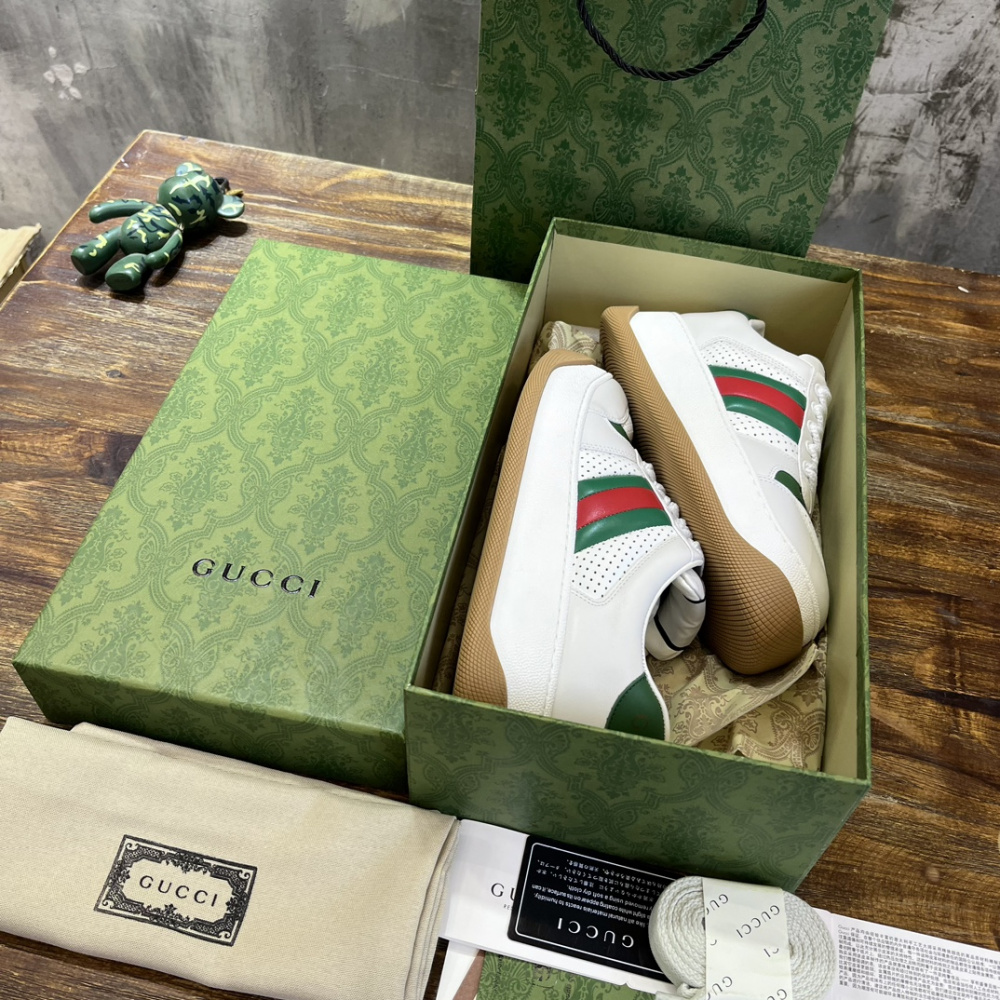 Tênis Gucci Screener With Web Couro Branco Perfurado