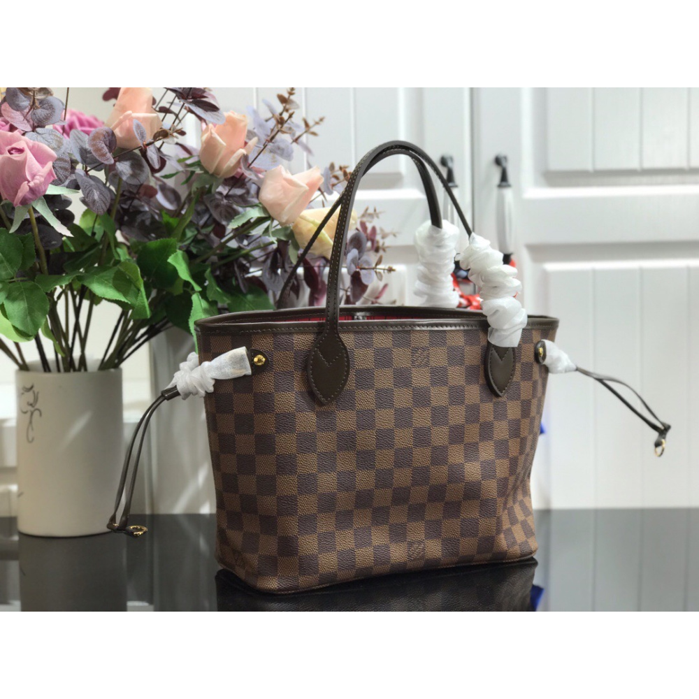 Bolsa Louis Vuitton Neverfull Damier Ébene Interior Vermelho