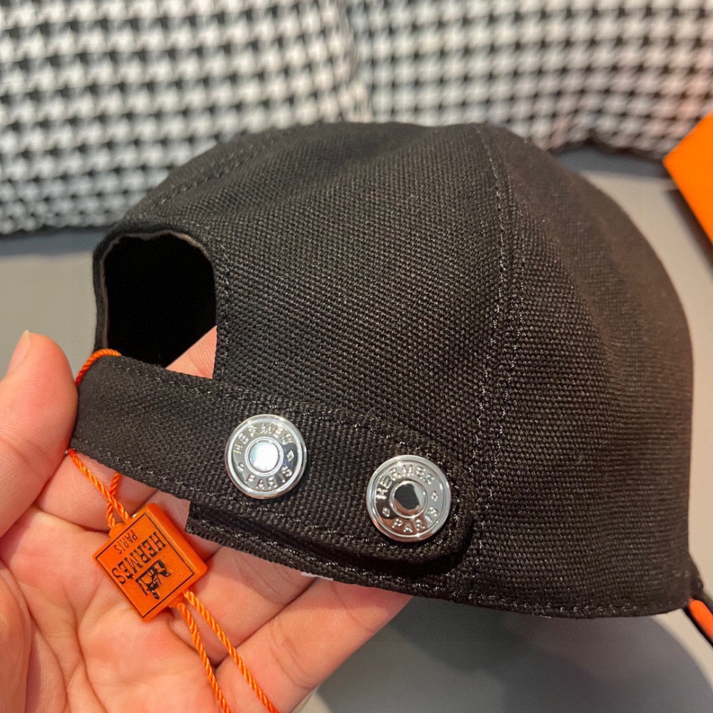 Boné Hermès Baseball Preto/Laranja  Logo H