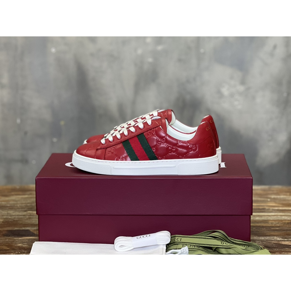 Gucci Sneaker Ace With Web Couro Vermelho