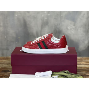 Gucci Sneaker Ace With Web Couro Vermelho