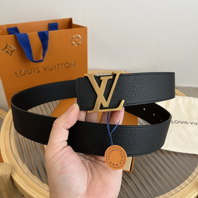 Cinto Louis Vuitton Heritage Reversível Preto Ferragem Dourada 4.0cm