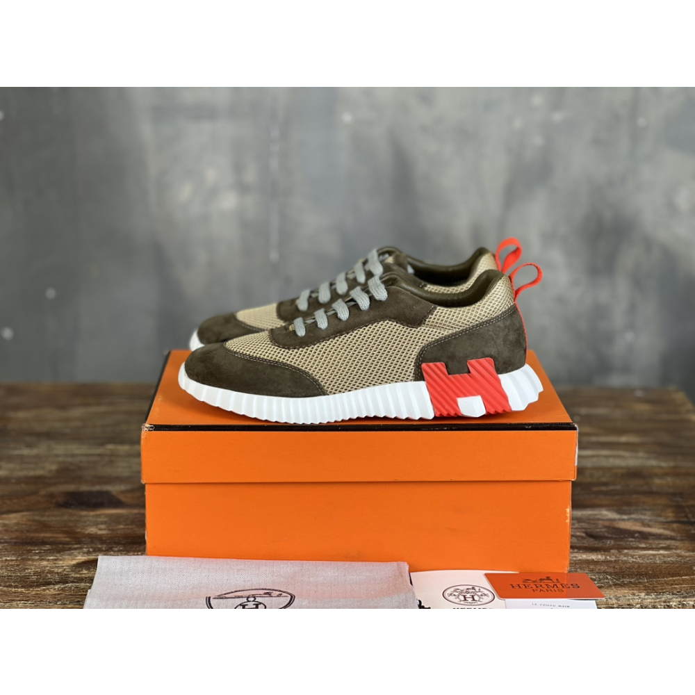 Tênis Hermès Bouncing Couro Verde/Laranja