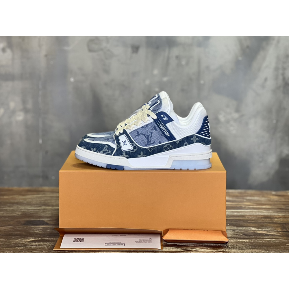 Tênis Louis Vuitton LV Trainer Tecido Azul/Branco