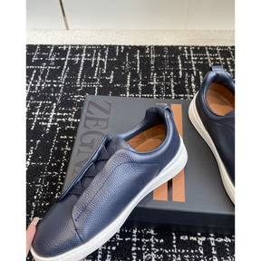 Zegna Triple Stitch em Couro Granulado Azul Marinho