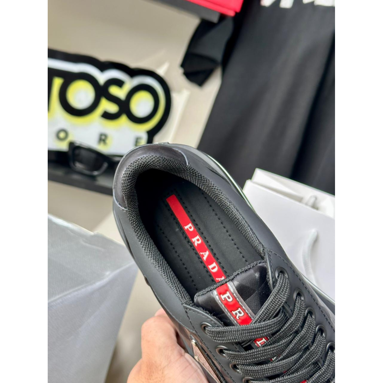 Tênis Prada Cano Baixo Couro Preto