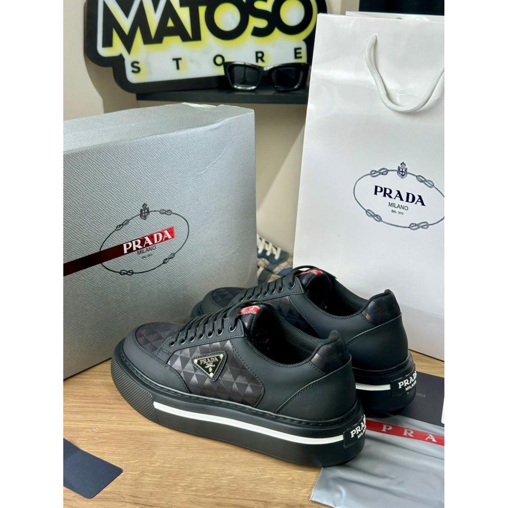 Tênis Prada Cano Baixo Couro Preto
