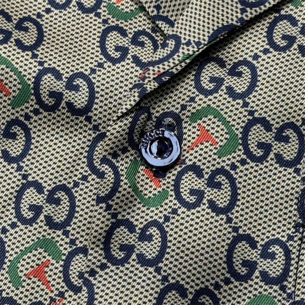 Camisa de Sarja de Seda com Estampa GG Horsebit Camelo e ébano