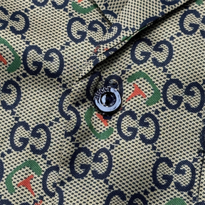 Camisa de Sarja de Seda com Estampa GG Horsebit Camelo e ébano