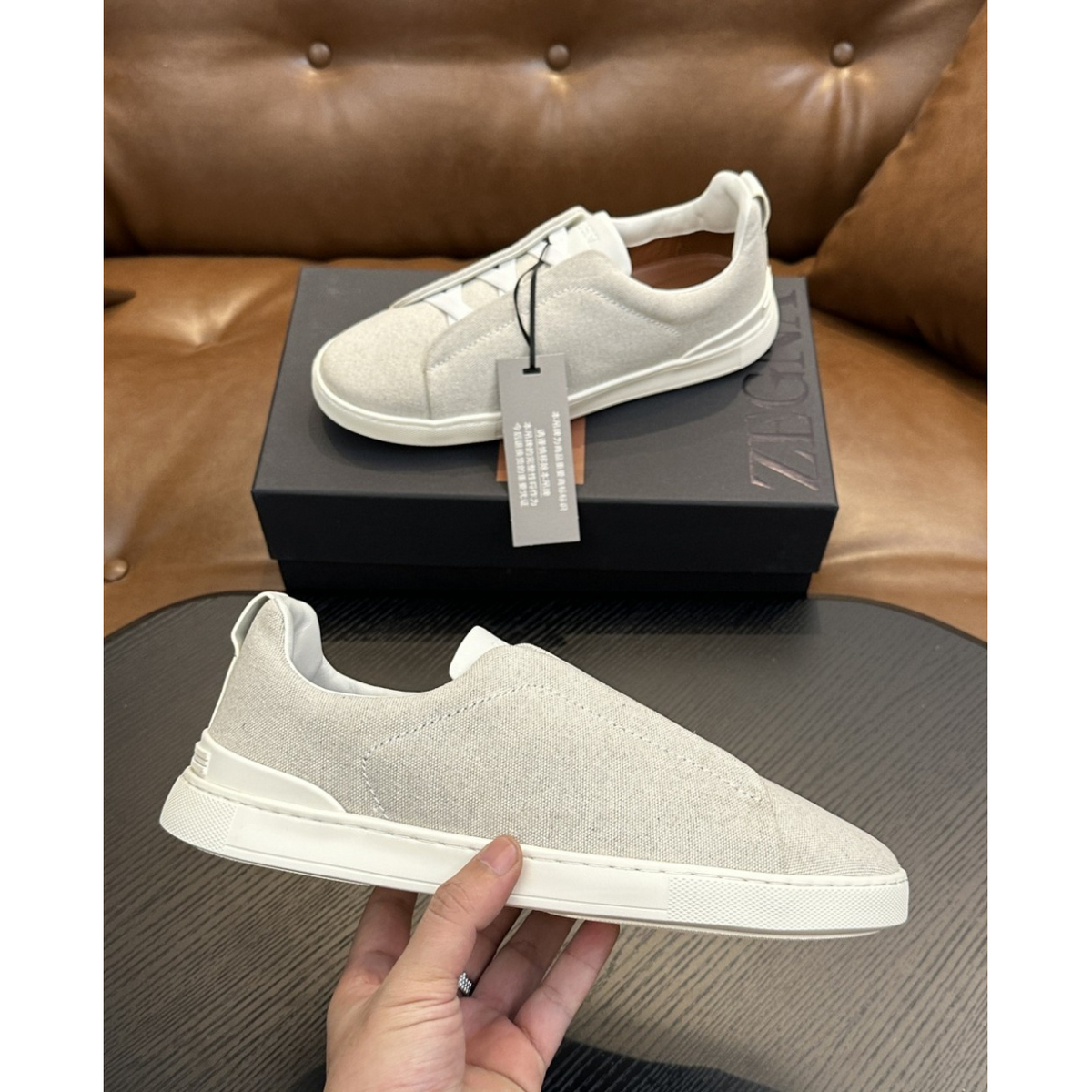 Zegna Triple Stitch em Tecido Branco