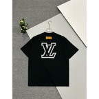 Camiseta de Algodão Louis Vuitton Logo LV Bordado Preta