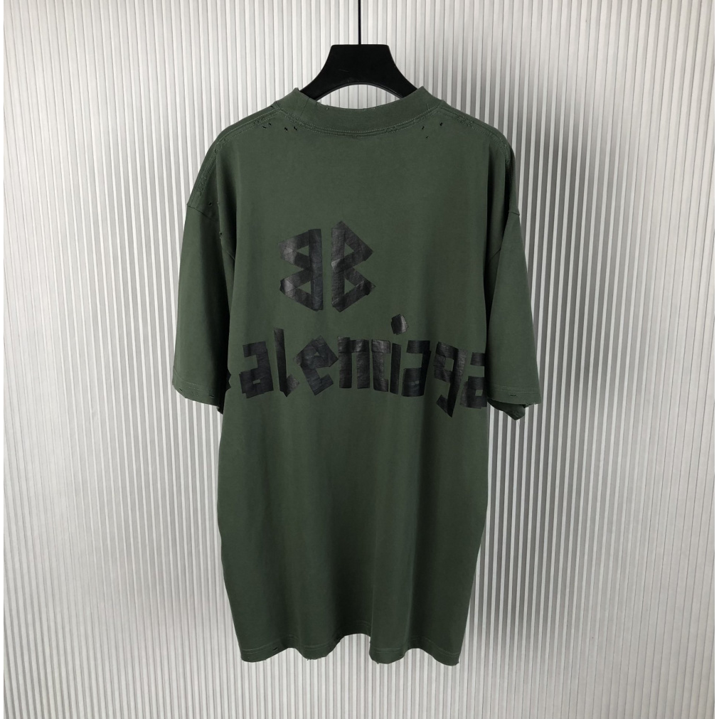 Camiseta de Algodão Balenciaga Oversize "Tape" Verde