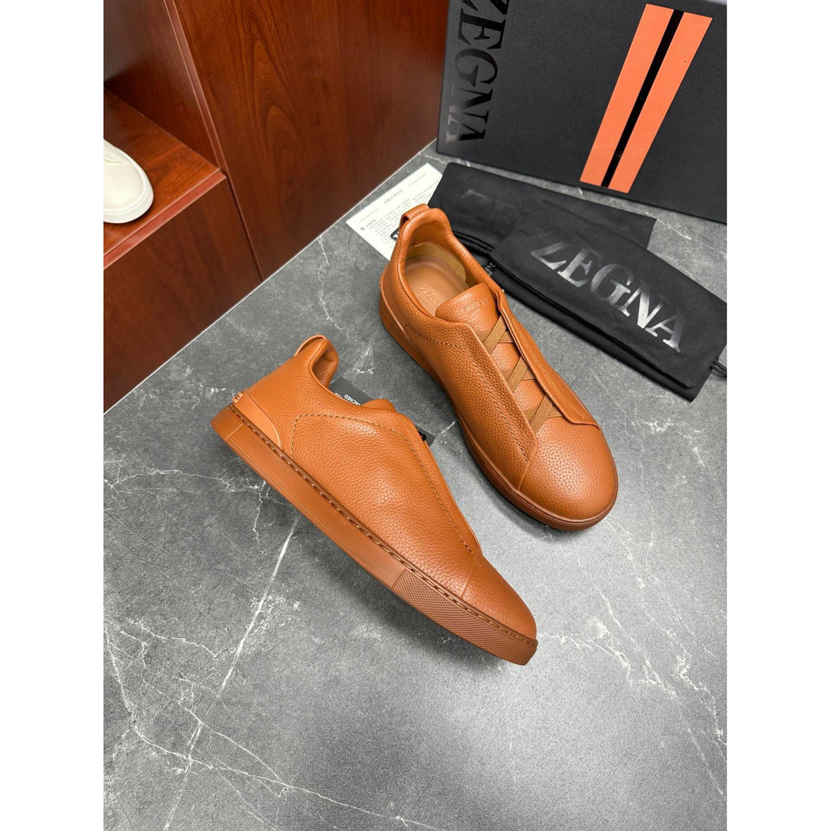 Zegna Triple Stitch em Pele de Veado Foliage-escuro