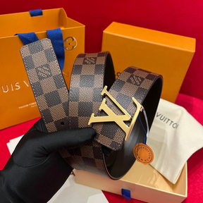 Cinto Louis Vuitton Initiales Reversível Marrom Ferragem Dourada 4.0cm