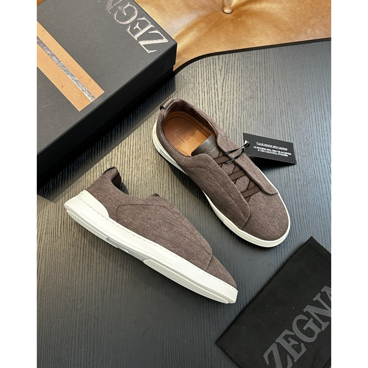 Zegna Triple Stitch em Tecido Marrom Caqui