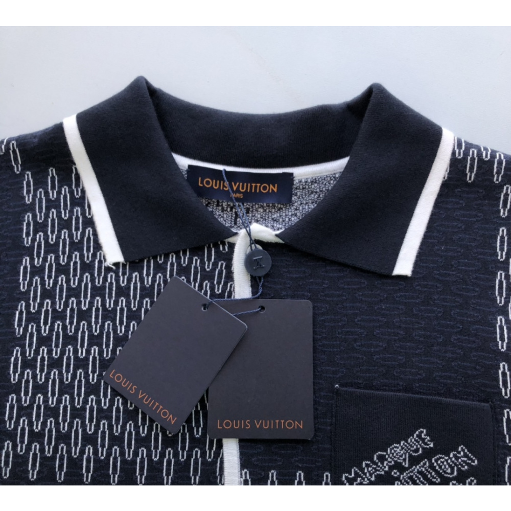 Camisa de Manga Curta em Jersey de Algodão com Jacquard Damier Louis Vuitton LV