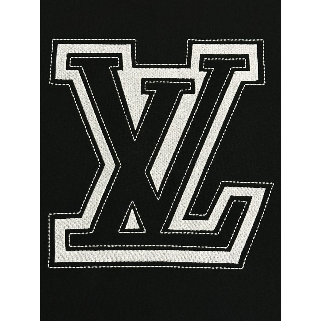 Camiseta de Algodão Louis Vuitton Logo LV Bordado Preta