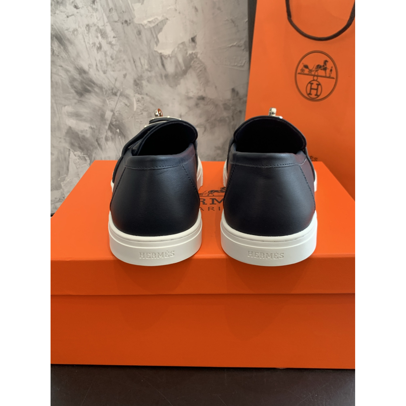 Tênis Hermès Slip-On Game em Couro Liso Preto