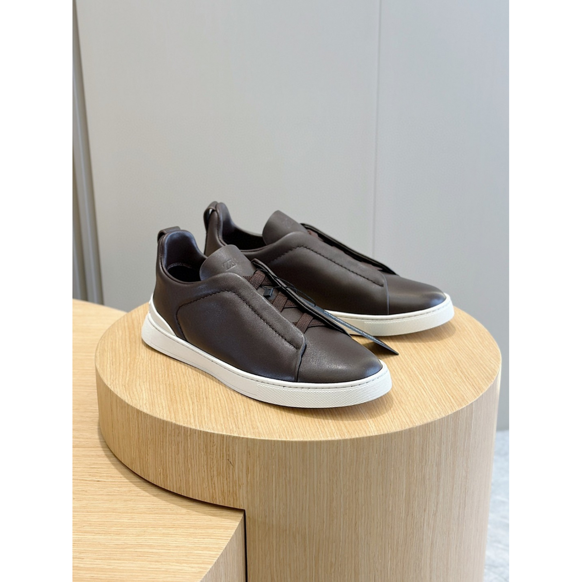Zegna Triple Stitch Secondskin Couro Marrom Café