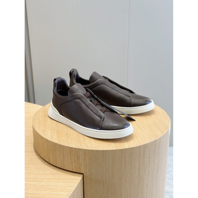 Zegna Triple Stitch Secondskin Couro Marrom Café