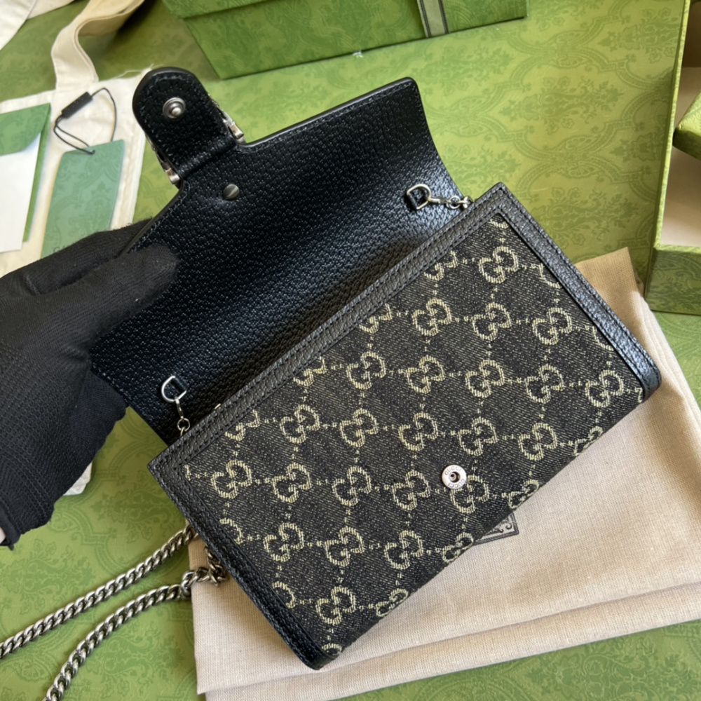 Bolsa Gucci Carteira Dionysus GG Preta Denin 20x4x14cm