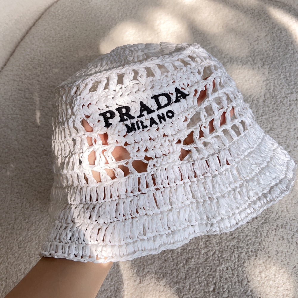 Bucket Prada em Tecido Efeito Ráfia Branco