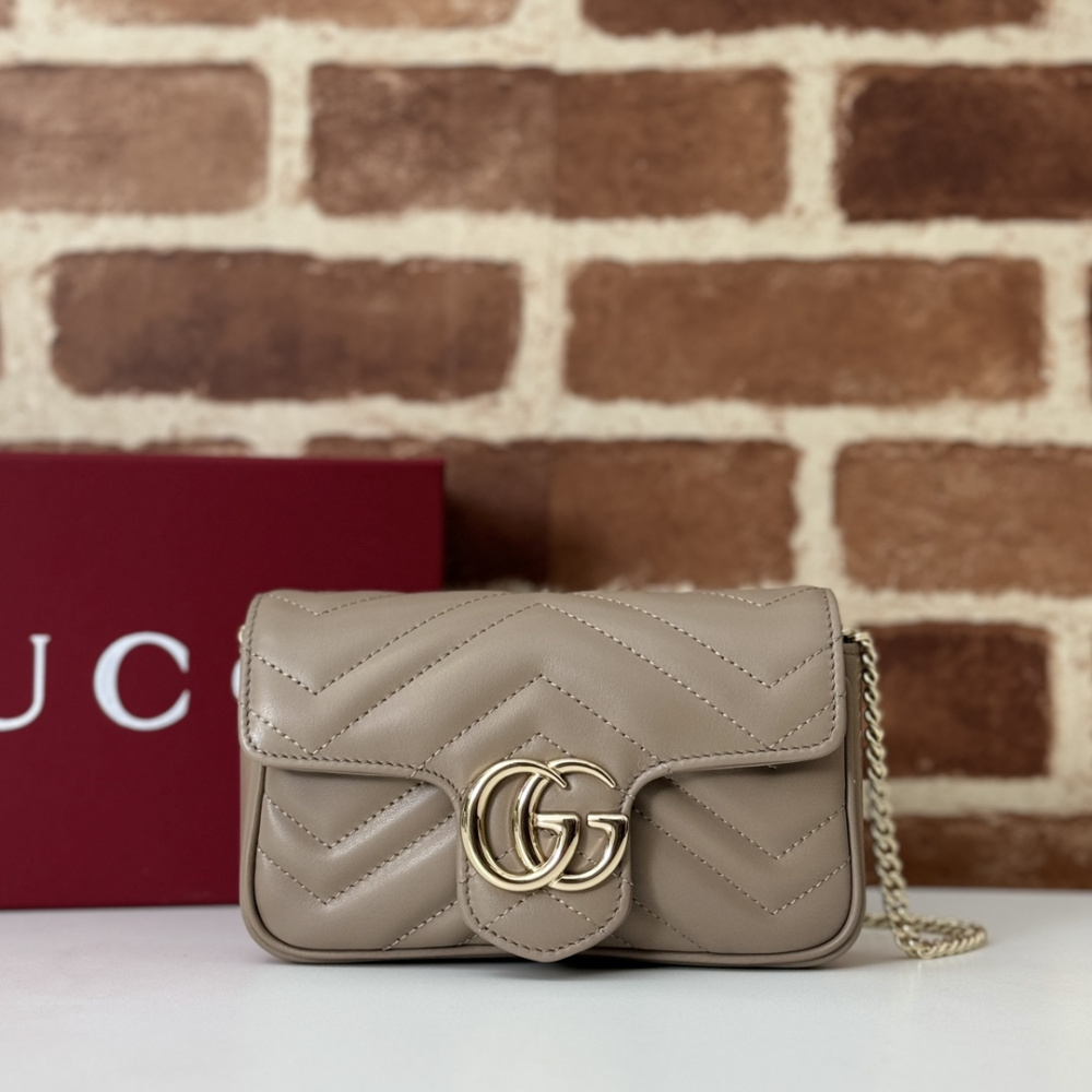 Bolsa Gucci GG Marmont Couro Taupe Super Mini/Média/Grande