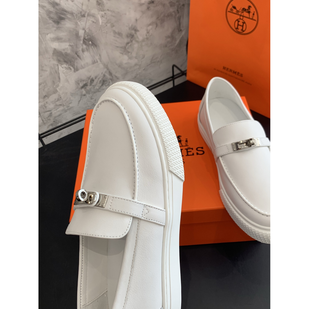 Tênis Hermès Slip-On Game em Couro Liso Branco