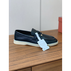 Summer Charms Walk Loro Piana Loafer Couro Preto