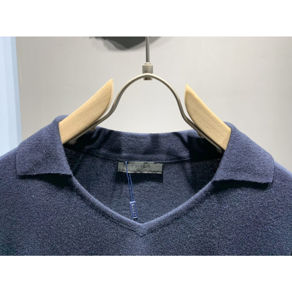 Camisa Prada Polo Azul Marinho com Logotipo bordado